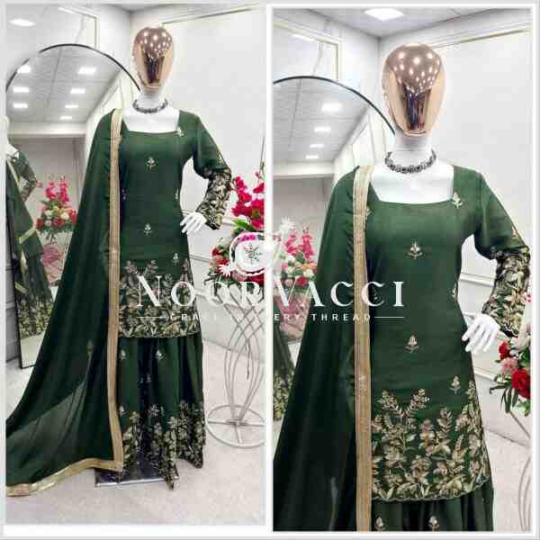 Cinon Silk Embroidered Top with Sarara and Dupatta – Fully Stitched Set