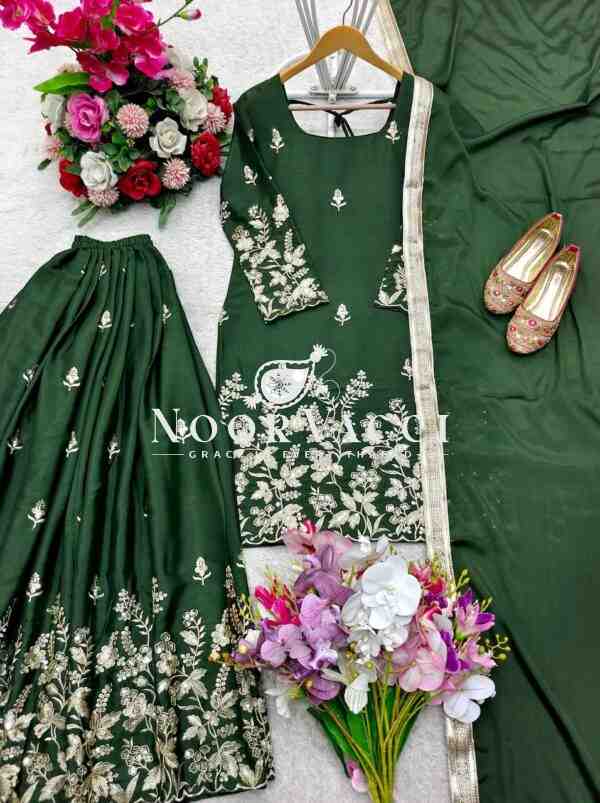 Cinon Silk Embroidered Top with Sarara and Dupatta – Fully Stitched Set - Image 4