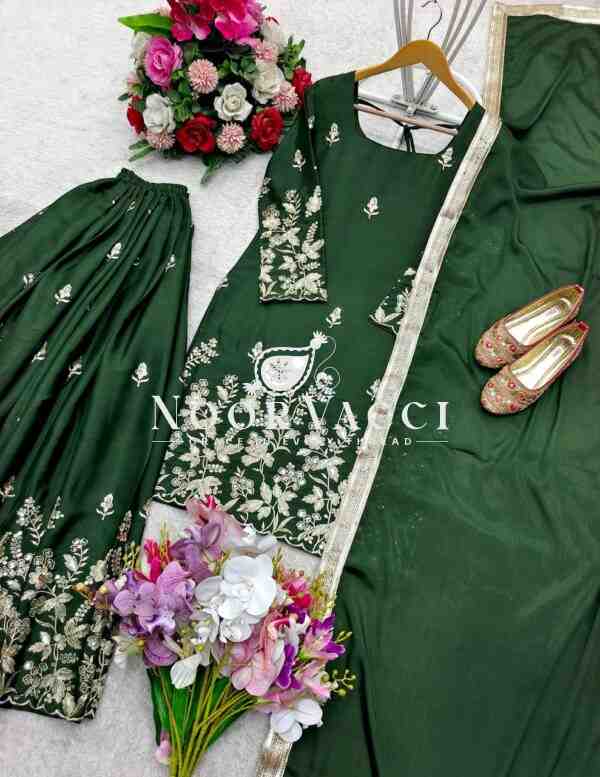 Cinon Silk Embroidered Top with Sarara and Dupatta – Fully Stitched Set - Image 3