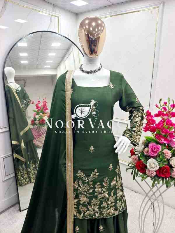 Cinon Silk Embroidered Top with Sarara and Dupatta – Fully Stitched Set - Image 2