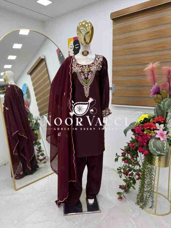 Maska Cotton Embroidered Farshi Salwar Set with Dupatta - Image 4