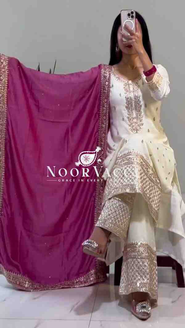 Chinnon Silk Embroidered Pant Set with Dupatta - Image 5