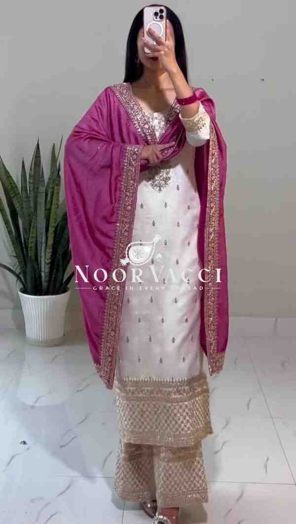 Chinnon Silk Embroidered Pant Set with Dupatta