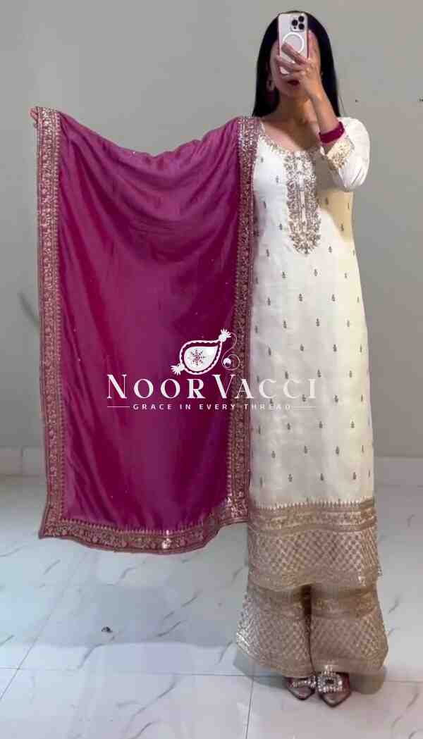 Chinnon Silk Embroidered Pant Set with Dupatta - Image 3