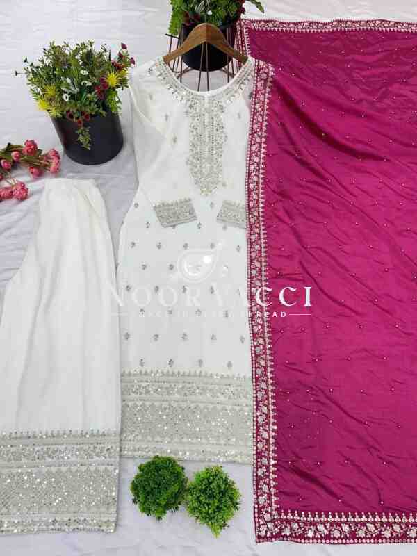Chinnon Silk Embroidered Pant Set with Dupatta - Image 4