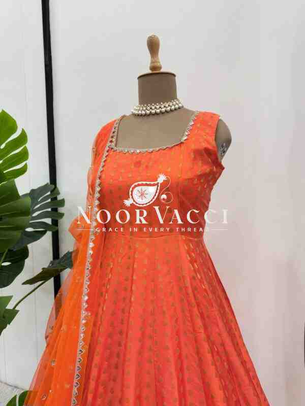 Jequard Silk Top with Cotton Micro Pent and Butterfly Net Dupatta - Image 6