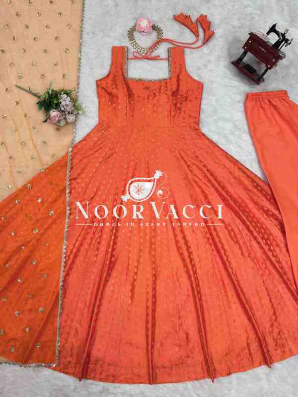 Jequard Silk Top with Cotton Micro Pent and Butterfly Net Dupatta - Image 7
