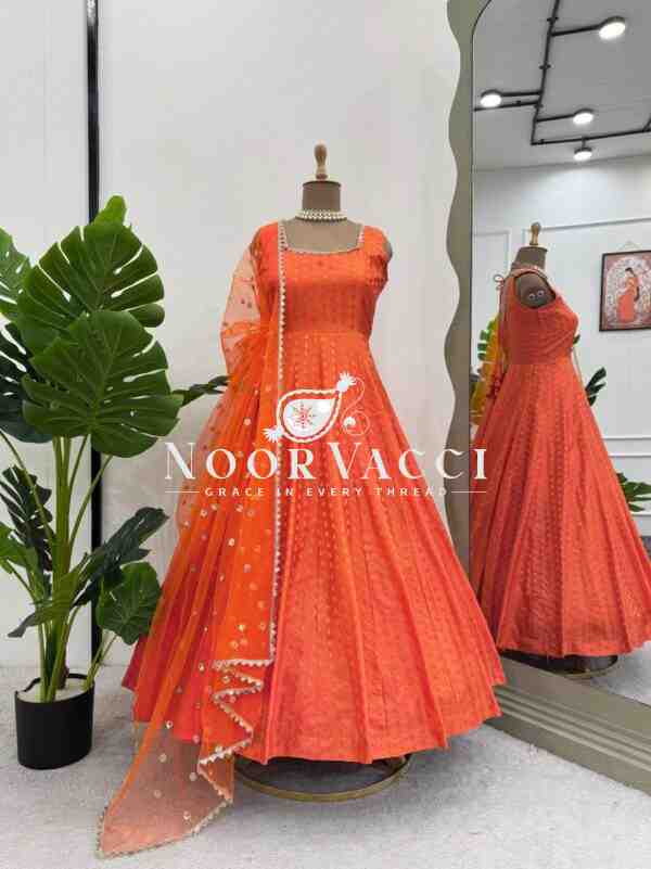 Jequard Silk Top with Cotton Micro Pent and Butterfly Net Dupatta