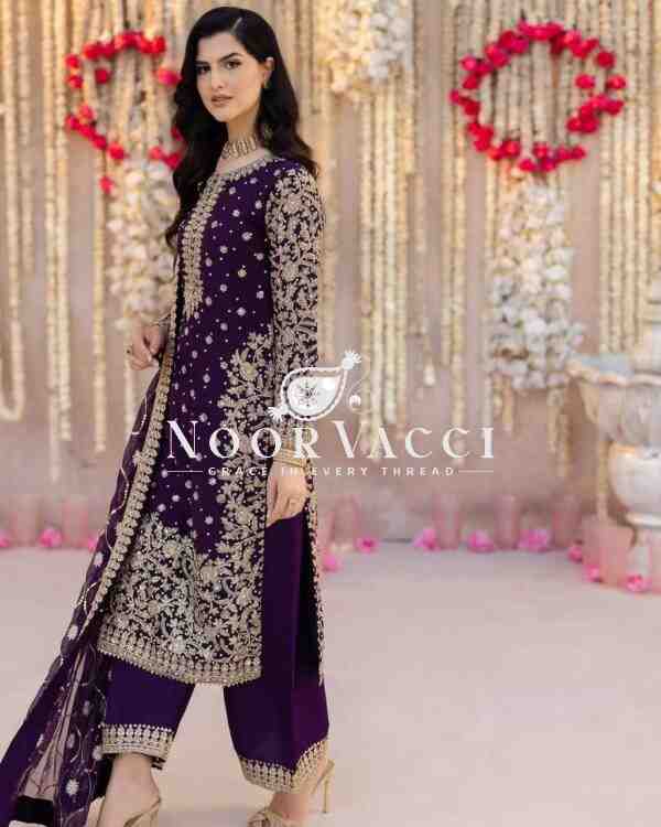 Faux Georgette Embroidered Plazzo Set with Dupatta