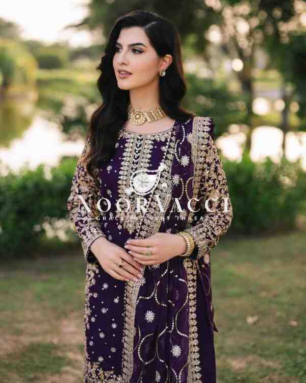 Faux Georgette Embroidered Plazzo Set with Dupatta - Image 3