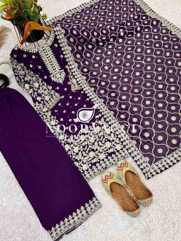 Faux Georgette Embroidered Plazzo Set with Dupatta - Image 5