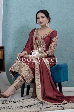 Buy Designer Chinon Embroidered Set with Dupatta – Real Modelling Edition