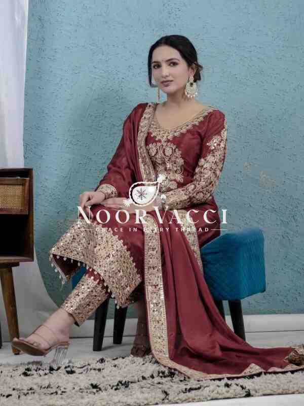 Designer Chinon Embroidered Set with Dupatta – Real Modelling Edition