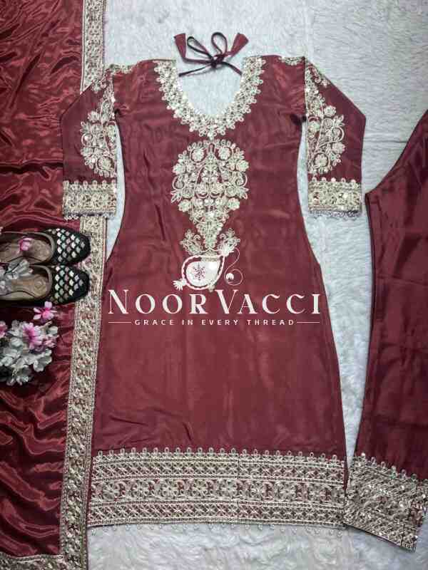 Designer Chinon Embroidered Set with Dupatta – Real Modelling Edition - Image 7