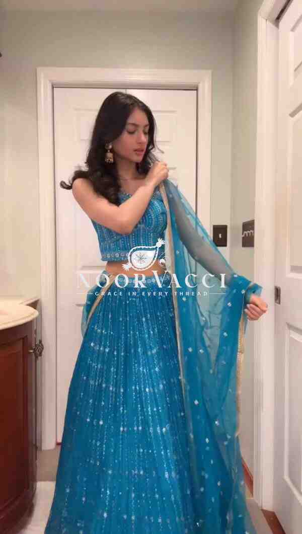 Semi-Stitched Lehenga Set in Faux Georgette with Thread and Sequin Work and Soft Butterfly Net Dupatta - Image 2