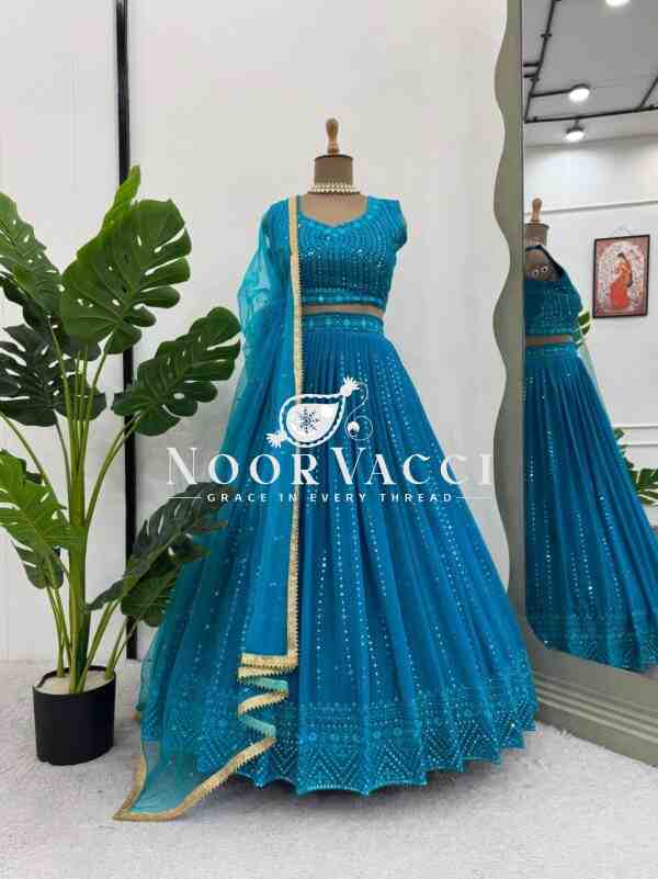 Semi-Stitched Lehenga Set in Faux Georgette with Thread and Sequin Work and Soft Butterfly Net Dupatta - Image 7