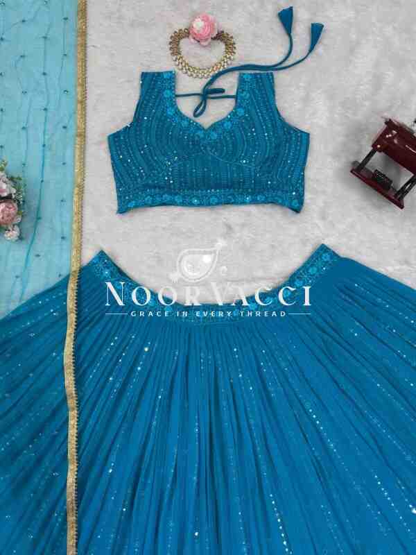 Semi-Stitched Lehenga Set in Faux Georgette with Thread and Sequin Work and Soft Butterfly Net Dupatta - Image 8