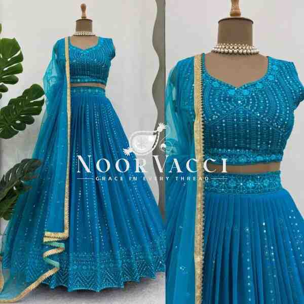 Semi-Stitched Lehenga Set in Faux Georgette with Thread and Sequin Work and Soft Butterfly Net Dupatta - Image 5