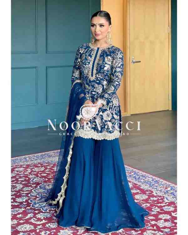 Faux Georgette Embroidered Sharara Set with Dupatta - Image 2
