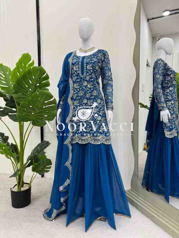 Faux Georgette Embroidered Sharara Set with Dupatta - Image 4
