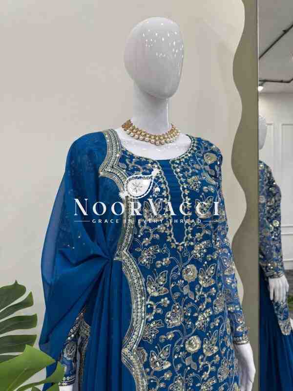 Faux Georgette Embroidered Sharara Set with Dupatta - Image 3