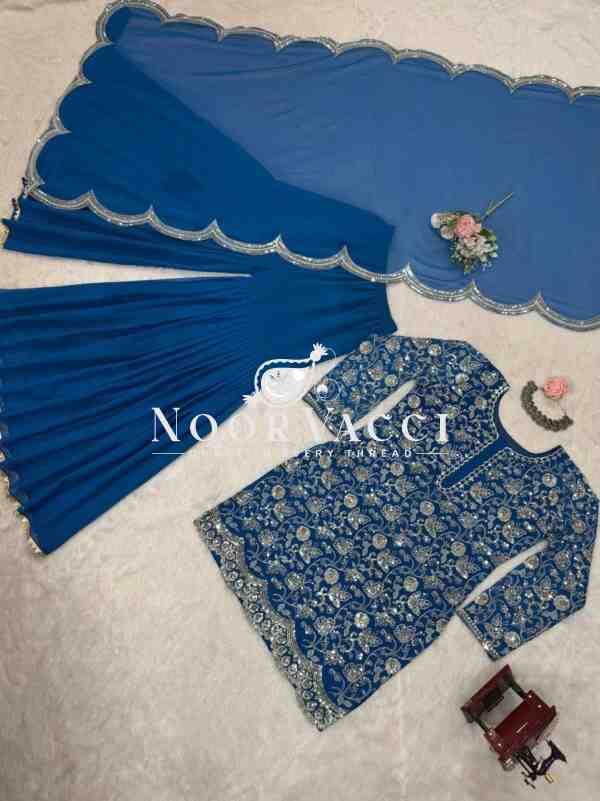 Faux Georgette Embroidered Sharara Set with Dupatta - Image 6