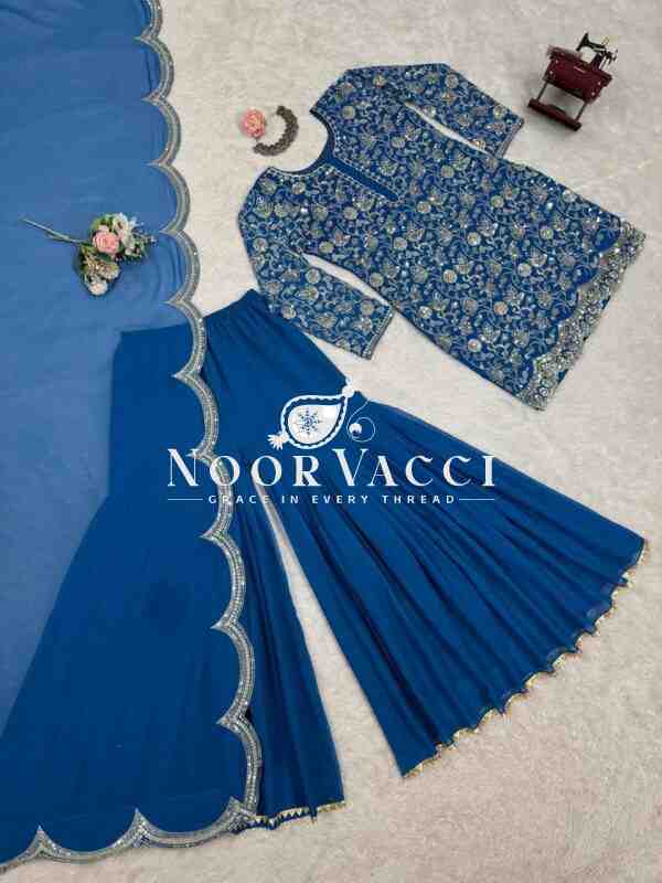 Faux Georgette Embroidered Sharara Set with Dupatta - Image 7
