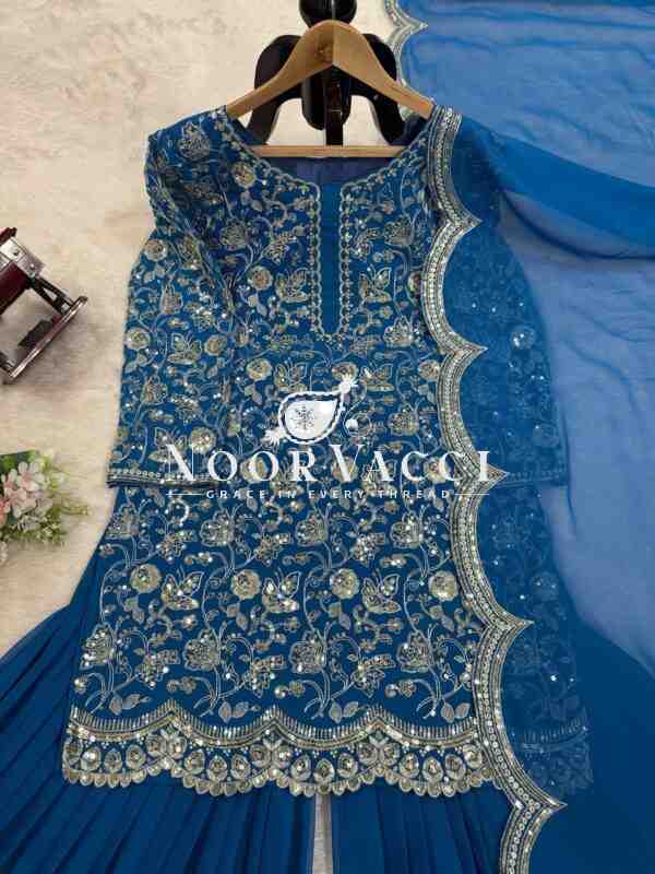 Faux Georgette Embroidered Sharara Set with Dupatta - Image 8