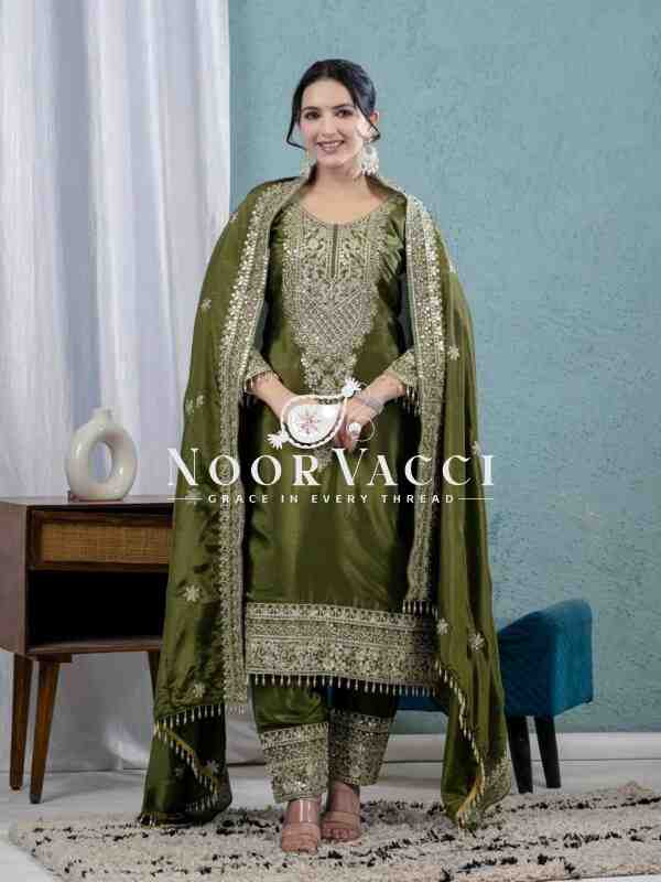 Pure Heavy Chinnon Silk Embroidered Suit with Dupatta and Stitched Pant Set