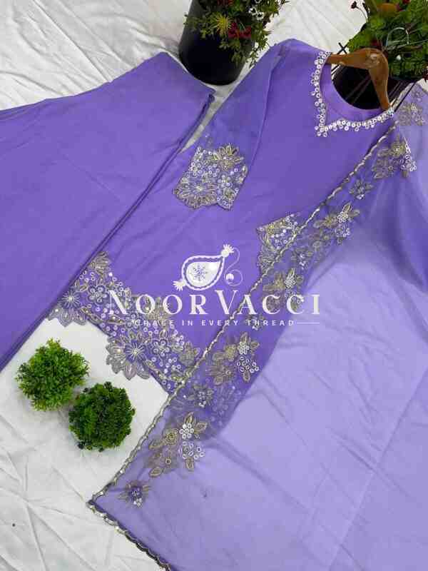 Faux Georgette Embroidered Plazzo Set with Dupatta - Image 4