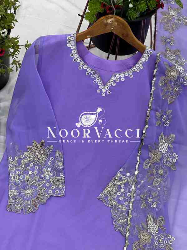 Faux Georgette Embroidered Plazzo Set with Dupatta - Image 3