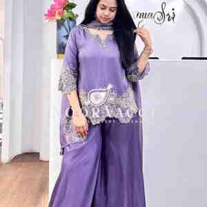 Faux Georgette Embroidered Plazzo Set with Dupatta