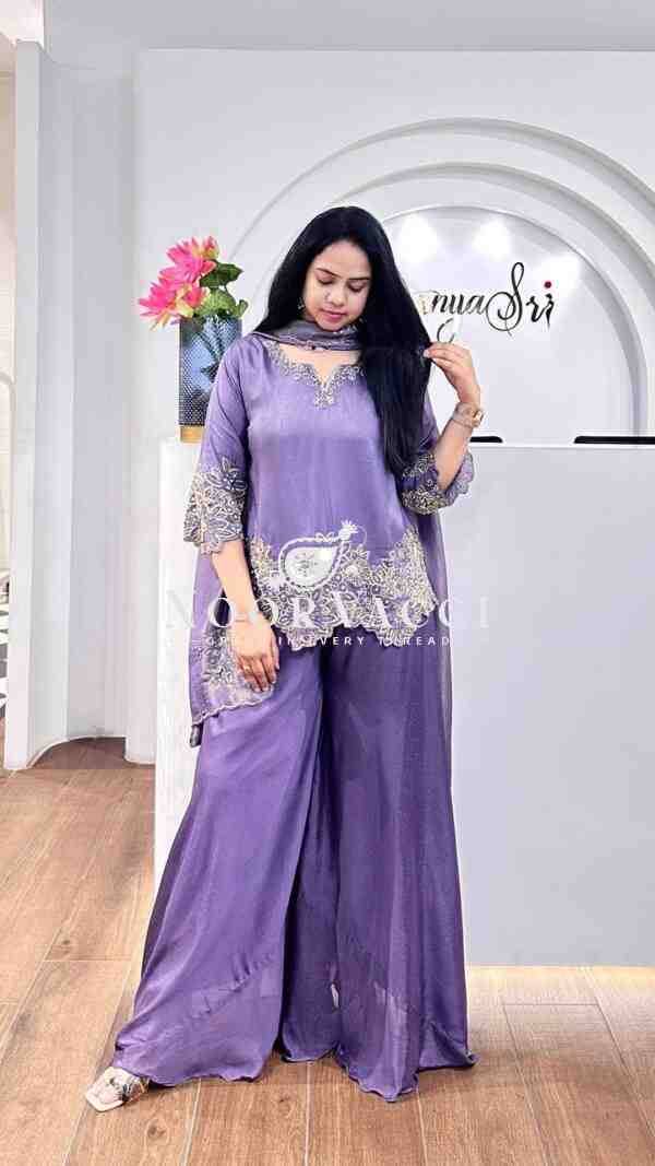 Faux Georgette Embroidered Plazzo Set with Dupatta