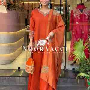 Faux Georgette Embroidered Plazzo Set with Dupatta