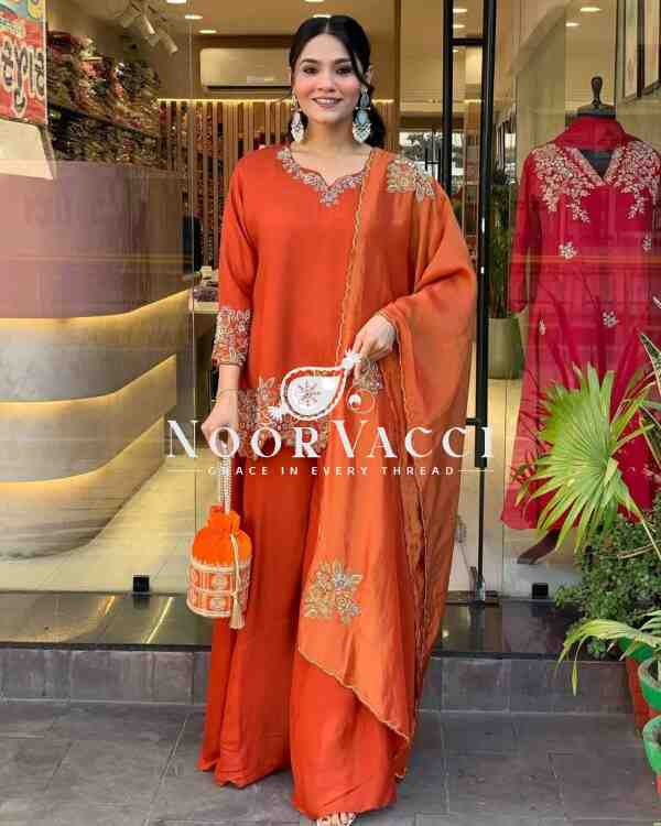 Faux Georgette Embroidered Plazzo Set with Dupatta