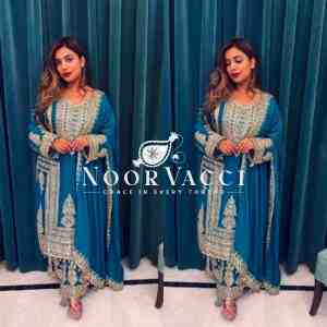 Pure Chinnon Embroidered Plazzo Set with Dupatta