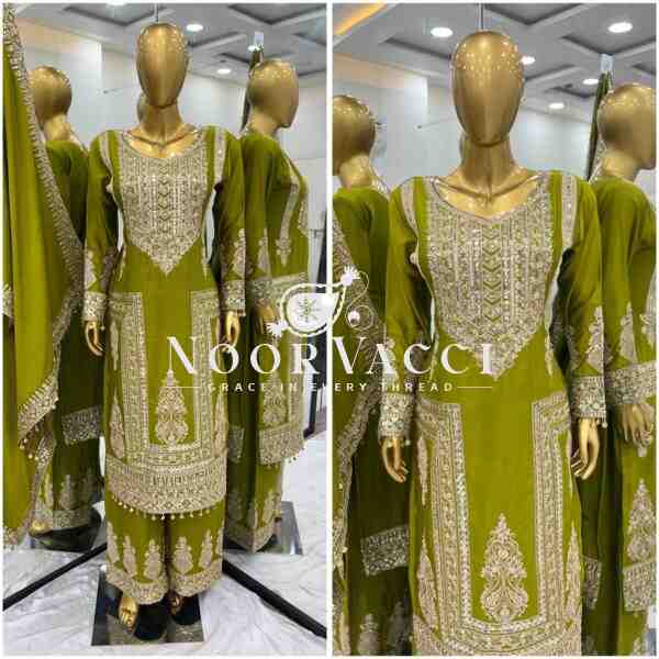 Pure Chinnon Embroidered Plazzo Set with Dupatta