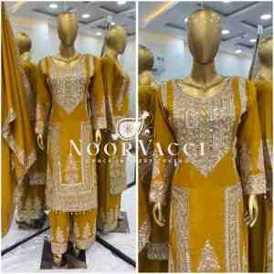 Pure Chinnon Embroidered Plazzo Set with Dupatta