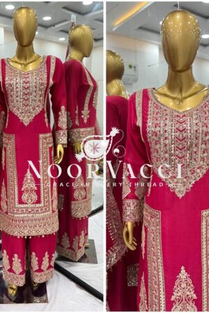 Shop Pure Chinnon Embroidered Plazzo Set with Dupatta