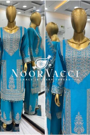 Shop Pure Chinnon Embroidered Plazzo Set with Dupatta