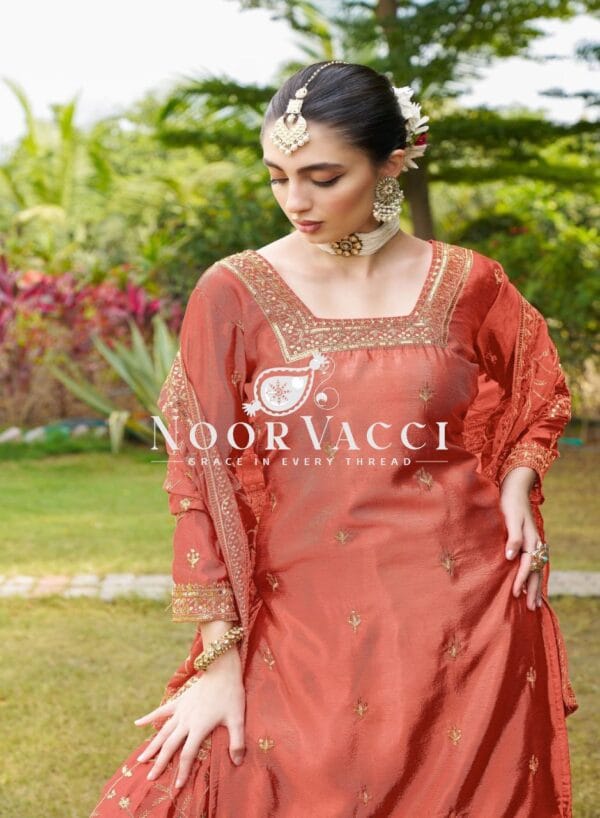 Buy Elegant Embroidered Chinon Sharara Suit with Sequins Detailing - Image 8