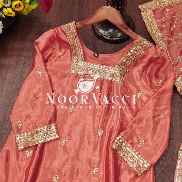 Buy Elegant Embroidered Chinon Sharara Suit with Sequins Detailing - Image 4