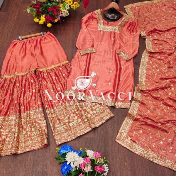 Buy Elegant Embroidered Chinon Sharara Suit with Sequins Detailing - Image 2