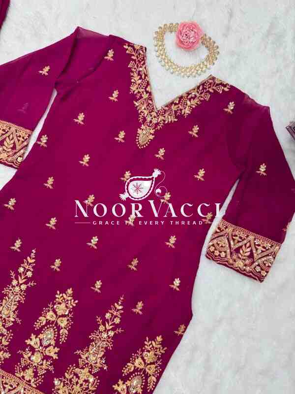 Faux Georgette Thread Work Plazo Set with Rivet Moti Dupatta - Image 5