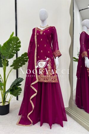 Buy Faux Georgette Thread Work Plazo Set with Rivet Moti Dupatta