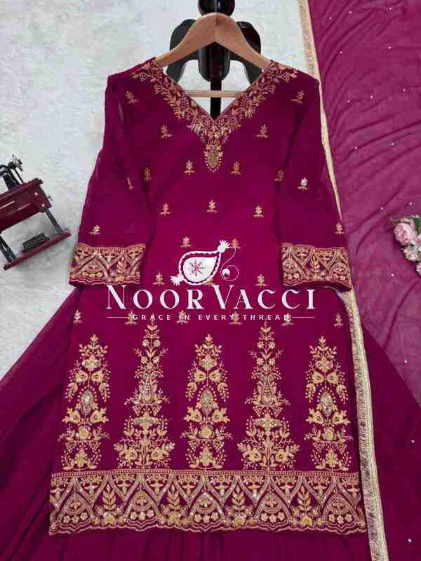 Faux Georgette Thread Work Plazo Set with Rivet Moti Dupatta - Image 6