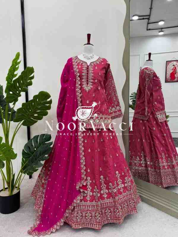 Simmer Silk Top Lehenga Set with Sequin Work and Lace Border Dupatta - Image 2