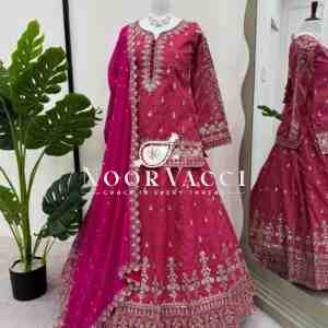 Simmer Silk Top Lehenga Set with Sequin Work and Lace Border Dupatta