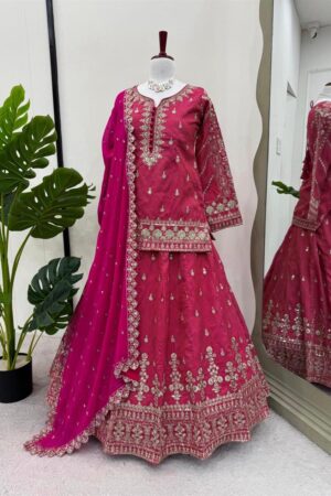 Buy Simmer Silk Top Lehenga Set with Sequin Work and Lace Border Dupatta