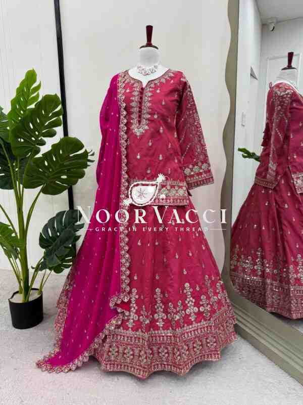 Simmer Silk Top Lehenga Set with Sequin Work and Lace Border Dupatta